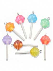10Pcs Colorful Sugar Candy Lollipop Resin Charms Kawaii 3D Pendant Charms For Jewelry Making Suppplies Keychain Diy Crafts - Multicolor - View 6