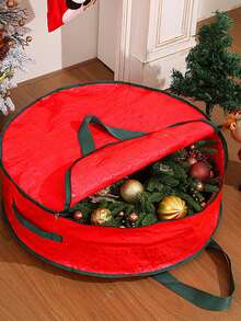 1pc Christmas Flower Wreath Storage, Holiday Decoration, Flower Wreath Accessories, Popular Zippers, Mobile Handles, Dust-Proof Storage Bags For Organizing