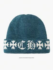 1pc Vintage Knit Hat, Unisex Warm Double-Layer Knitted Cap, Thick Large Circumference Beanie, Brand, Suitable For Autumn/Winter - Multicolor - View 8