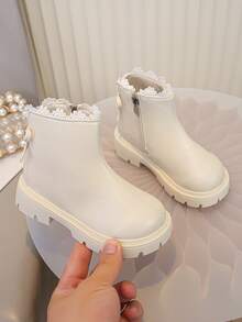 1 Pair Children's Lace Trim Cute Bow Casual Comfortable Outdoor Boots - Beige - View 1