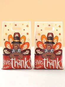 50pcs Thanksgiving Gift Bags Handbag, Autumn Harvest Turkey Plastic Bags, Gift Packaging Bags, Happy Thanksgiving Decorations, Thanksgiving Party Supplies, Harvest Festival Party Gift Wrapping Supplies, Thanksgiving Family Gathering Gift Decorations, Fall Outdoor Decorations, Kitchen Packaging Supplies, Fall Party Small Gift Bags, Party Favors