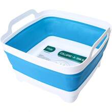 Dish Basin Collapsible With Drain Plug Carry Handles For 9 L Capacity, Collapsible Sink Tub, Dish Wash Basin, Portable Dish Tub, Foldable Dishpan For Camping Dish Washing Tub And RV Sink - Màu xanh da trời - Xem 1