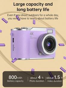 1 Pc 4K High Definition Digital Camera, Retro Micro Single Lens Digital Camcorder, 3 Inch Flip Screen With Flash, 16X Zoom, Comes With 32G Storage Card, Suitable Christmas/Birthday Gift For Boys & Girls Aged 3-18 - LK-007 White - View 6