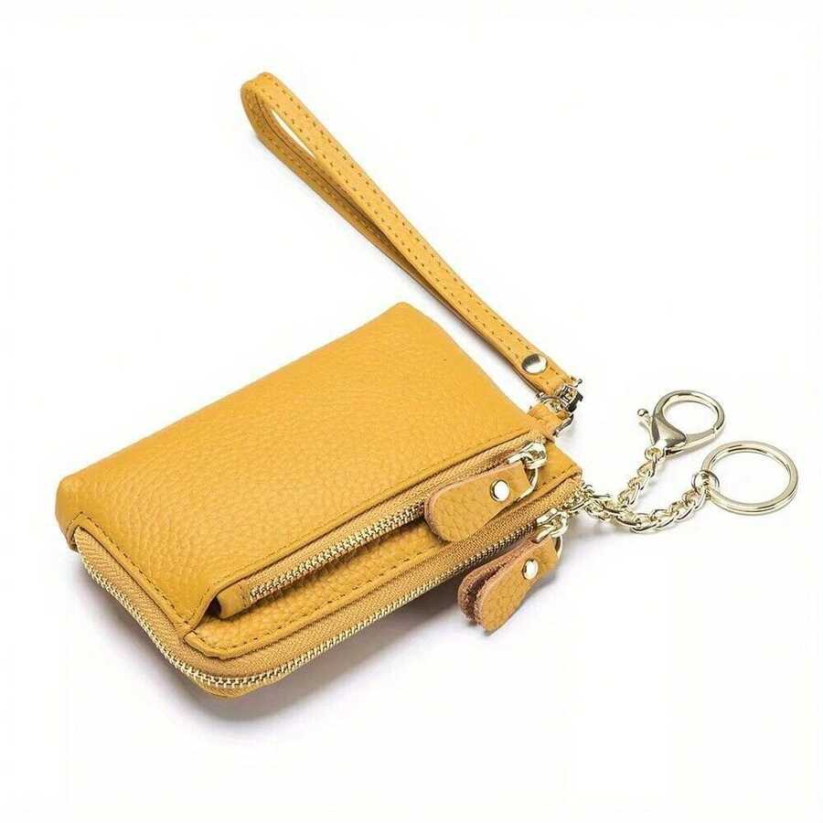 1PC Women Coin Purse Change Wallet Small Leather Zipper Card Holder Keychain Wallets - Yellow - View 1