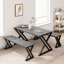 mteryoing Home Kitchen Table With Benches, 44.8" Dining Table Set For 4, Saving Space Dining Room Table Set For Kitchen, Dining Room, Apartment, Sturdy Metal Frame - 灰色 - 查看 2