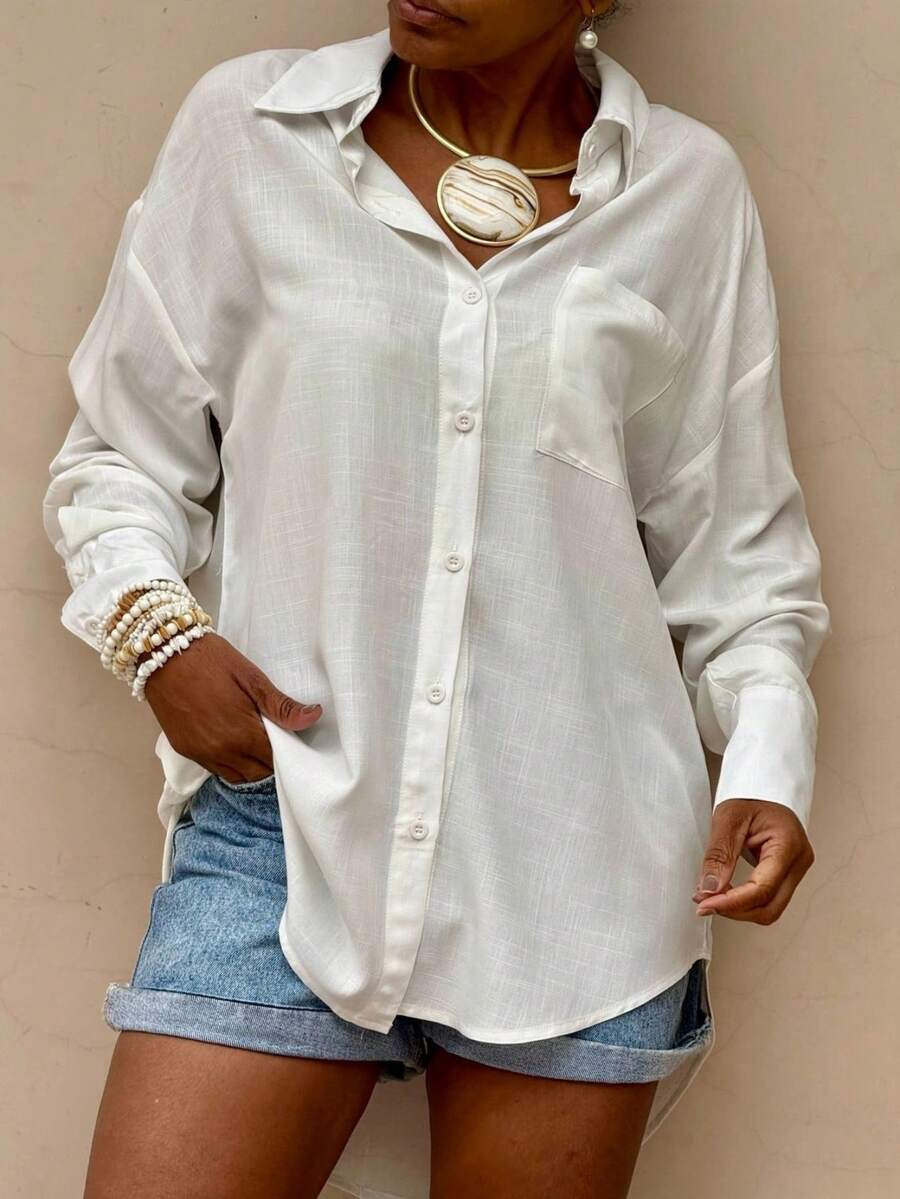 Women's Oversized Shirt - 白色 - 查看 1