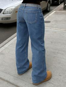 女士高腰深洗宽松阔腿牛仔裤街头风格休闲裤秋冬