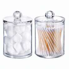 2 Pack Qtip Holder - Restroom Bathroom Organizers With Clear Plastic Apothecary Jars For Cotton Swab, Round Pads, Floss - Clear - View 10
