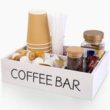 Organizador de estación de café con alfombrilla para café, organizador de barra de café para encimera, soporte de madera para cápsulas de café, organizador de almacenamiento de condimentos de café y té para accesorios de café