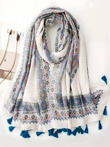 New Rhombus Plaid Artistic Style Square Print Soft Linen Long Scarf Shawl For Sun Protection - Multicolor - View 4