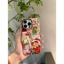 Berry Sweet Doll Phone Cover - Playful Cat & Strawberry Patchwork - 白色 - 查看 6