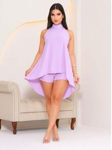Women's Loose Halter Jumpsuit Set In Fresh Duna Fabric - Lilac - View 3