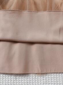 女童优雅翻领长袖网眼蝴蝶结连衣裙+腰带，适合春秋季 - 卡其色 - 查看 6