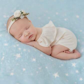 2 pezzi Set di abbigliamento per fotografia neonato: Fascia per capelli con fiore in chiffon e body, Vestiti per servizio fotografico neonato, Outfit per celebrazione di tappe importanti per il bambino