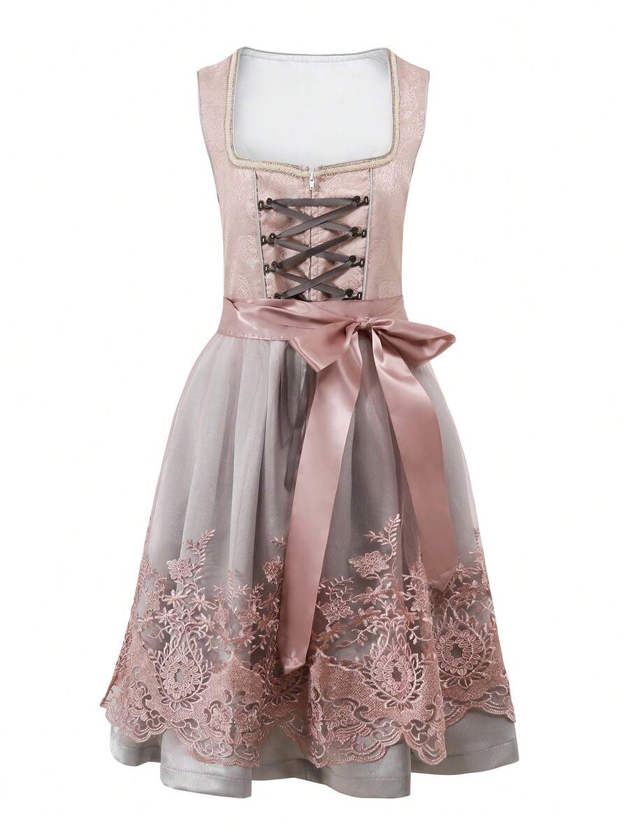 ii 女士慕尼黑啤酒节服装 2 件套连衣裙 德国啤酒狂欢节服装 - 粉色 - 查看 1