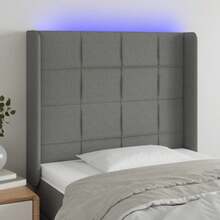 vidaXL Headboard LED 103x16x118/128 Cm Fabric Dark Gray - Dark Grey - View 1
