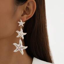 1 Pair Fashionable Beach Style Rhinestone Starfish Dangle Earrings, Suitable For Women - Three Starfish - View 7