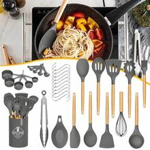 Kitchen Utensil Set, 33PCS Silicone Cooking Utensils Set With Wooden Handle, Non-Stick Cooking Spoons Utensil Sets, Silicone Kitchen Utensils Set, Heat Resistant Kitchen Tools, Heat Resistant Set