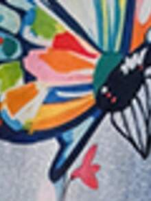 Women's Casual Imitation Denim Print Pocket Straight Pants Casual Fashion Women's Four Seasons Pants Abstract Watercolor Butterfly Pattern