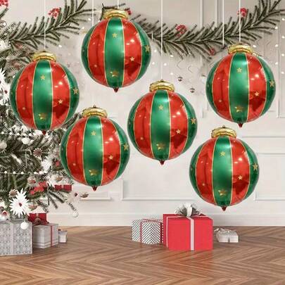 10 个 27 英寸圣诞吊球铝箔气球，适用于圣诞节、生日、舞会、气氛派对装饰、圣诞礼物