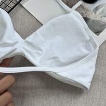 Popular Camisole Bra, Women's Backless Spaghetti Strap Sports Bra, Light Support, Cropped Workout Top, Seamless Pleated Yoga Bra Pad - White - View 6