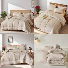 5/7pcs Simple And Stylish Embossed Bed Comforter Set, 100% Microfiber Soft Breathable Summer Bedding Set, Comfortable And Durable, Include 1 Comforter+1 Flat Sheet+1 Fitted Sheet+1/2 Pillowcases+1/2 Pillowshams,All-Season, Bed In A Bag, Room Decor, Best Gift - Khaki-BZ01 - Xem 2