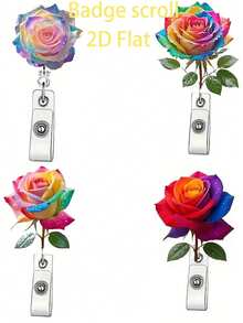 1 pieza Clip de insignia telescópico de rosa arcoíris - Objeto pequeño de moda DIY, Clip de metal, Fácil de colgar en forenses, Es un objeto pequeño práctico para lugares de oficina, exposiciones, escuelas, hospitales, trabajadores de oficina para resaltar sus carretes de insignia personalizados de autoensamblaje, el portador de insignia es muy adecuado para médicos, enfermeras y personal de oficina de maestros voluntarios