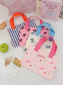 1 Stück süße Cartoon Lunchbox Tragetasche mit großer Kapazität, Lebensmitteltasche mit Griff, blau gestreifter Muster, Camping Snack Aufbewahrungstasche, Lebensmittelbehälter Aufbewahrungstasche, niedliche Lunch-Tasche, Picknick Snack-Tasche, Camping Lebensmittel Aufbewahrungstasche, tragbare Lunchbox-Tasche, Picknick-Zubehör, Schul-Zubehör, Reise-Zubehör, Klassenzimmer-Organizer-Taschen, Haushaltswaren, Geschenke für Lehrer, Freunde und Familie, Lunch-Tasche für Frauen, Lunchbox für die Schule