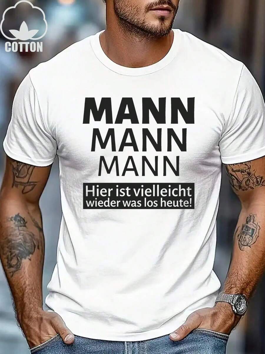 185g Cotone, T-shirt grafica MANN MANN MANN, Camicia casual a maniche corte da uomo, Comoda e traspirante, Indossabile quotidianamente, Stagione primavera/estate, Design unico e di