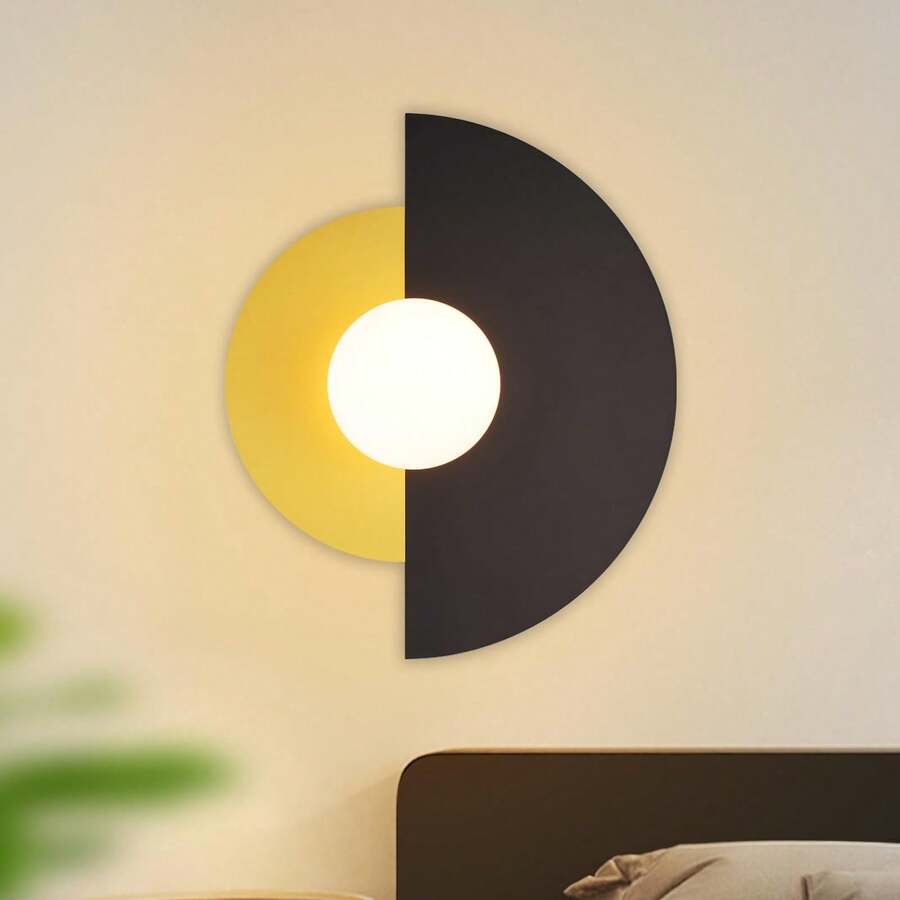 壁灯 室内壁灯 卧室 - 卧室灯 黑金复古壁灯 玻璃和金属 现代设计 E14 圆形楼梯灯 适用于门厅 床 走廊（无灯泡） - 半圓款 - 查看 1