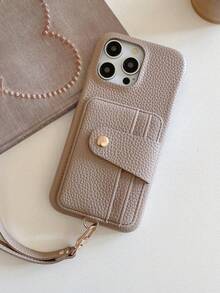 1pc Minimalist Stylish Litchi Texture PU Leather Lanyard Phone Case Wallet Compatible With IPhone 17 Air 16 16E 15 14 Plus 13 12 11 Pro Max, Pixel 10 9 Pro XL 8 7 6 9A 8A 7A 6A, Galaxy A15 A16 A25 A36 A56 A73 A06 A03 A03S A04S A81 A12 A13 A14 A22 A23 A24 A32 A52 A71 4G A34 A42 A53 A54 5G A21 A21S 2020 Note 20 10 Lite S20 S21 FE S22 S23 S24 S25 Plus Ultra, Faux Leather Protective Cover - Gray+028 - View 10