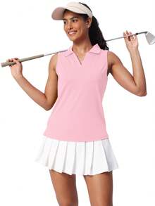 Women's Sleeveless Golf Shirts UPF 50+ Quickly Dry Tennis Polo Lightweight Sports Athletic Tank Tops - 淺粉色 - 查看 4