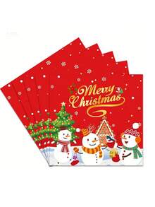 2 pièces Set de Nappe et Serviettes de Noël, avec des éléments de Noël tels que des sapins de Noël, bonhommes de neige, cerfs, cloches, etc. Convient pour les rassemblements de Noël, la décoration de la maison pour Noël et les décorations de fête de Noël.