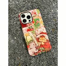 Berry Sweet Doll Phone Cover - Playful Cat & Strawberry Patchwork - 白色 - 查看 5