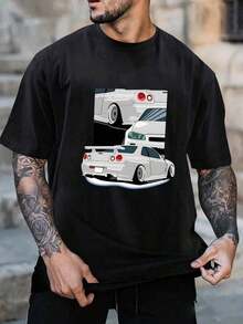 MURAMASA Men's Car Print T-Shirt - 黑色 - 查看 1