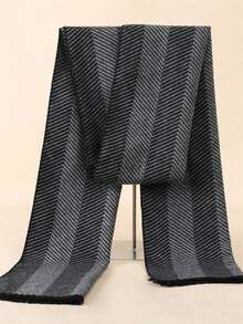 1 件经典条纹和格子印花保暖厚围巾，男女通用时尚休闲情侣围脖，适合日常穿着，秋冬 - 灰色 - 查看 5