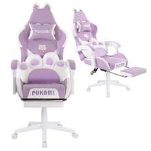 Cute Gaming Chair With Cat Ears & Cat Paw Lumbar Support, Ergonomic Reclining PC Chair, With Footrest, Headrest & Adjustable Features,Halloween Decor - Màu tím - Xem 2