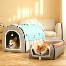 Casa cerrada para mascotas, cama cálida para perros, villa para gatos, nido para mascotas para perros y gatos en todas las estaciones