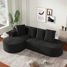 Fully Compressed Boneless Sofa, Modular Combination Sofa (L-Shaped Recliners), Modern Cloud Combination Sofa (Deep Seats), Sponge Compression Sofa (Without Assembly) - Đen + Nhung + 3 Ghế + Xốp - Xem 1