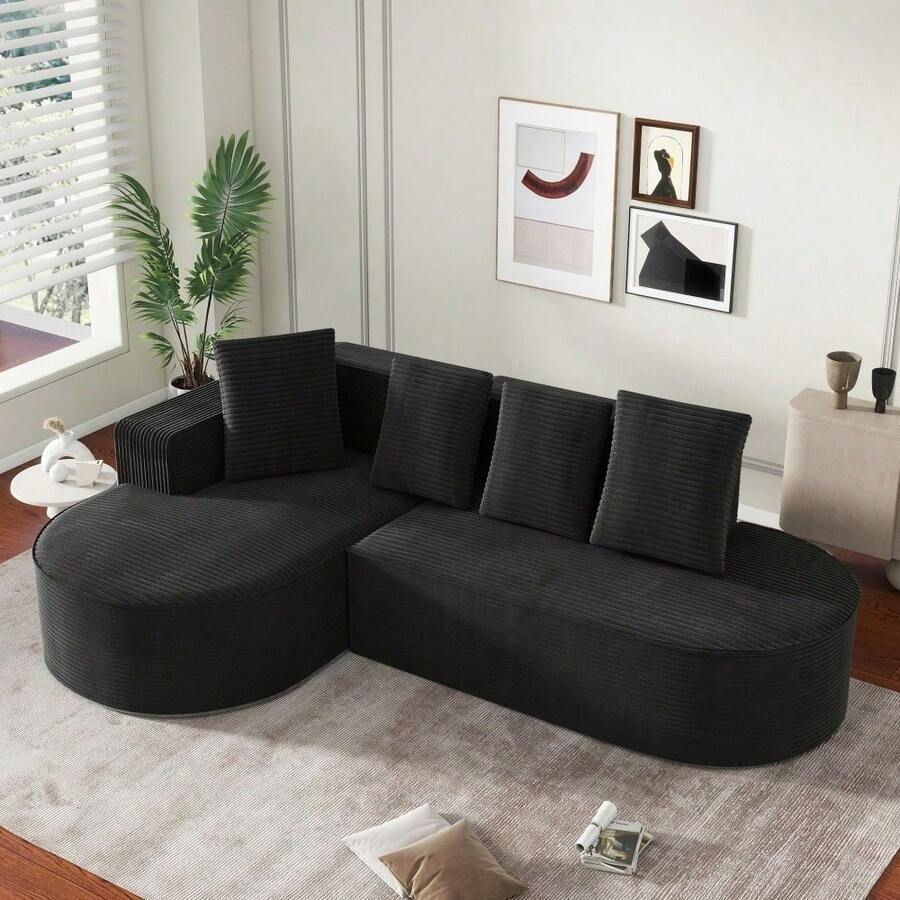 Fully Compressed Boneless Sofa, Modular Combination Sofa (L-Shaped Recliners), Modern Cloud Combination Sofa (Deep Seats), Sponge Compression Sofa (Without Assembly) - Đen + Nhung + 3 Ghế + Xốp - Xem 1