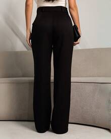 Women's Pants/Tailored Pants/Basic Pants/Elegant Pants/Skinny Pants/Pocket Zipper Button - 黑色 - 查看 4