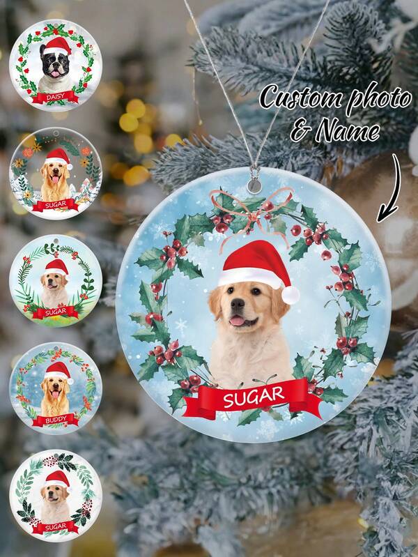 1 pezzo Ornamento natalizio in acrilico personalizzato con foto del tuo animale domestico, ciondolo natalizio personalizzato con nome del tuo animale domestico, ciondolo natalizio personalizzato con foto, ciondolo natalizio per albero, regalo ideale per decorazione albero di Natale, appassionati di animali domestici e nuovi proprietari, regalo per la famiglia, decorazione natalizia