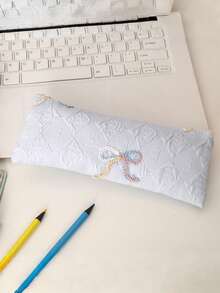 1 Estojo de Lápis com Laço: Com uma estética elevada, grande capacidade, funciona tanto como um estojo de papelaria fofo para meninas quanto como uma bolsa de armazenamento para estudantes. Com um design minimalista, porém adorável, é um item essencial para passeios e uma escolha ideal para senhoras conscientes de estilo. - Multicolorido - Visão 13