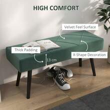 HOMCOM End Of Bed Bench With XShape Design And Steel Legs  Hallway Bench For Bedroom - Green1 - View 4
