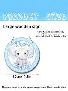 2个透明挂钩/1个木质标牌 - 大象迎宾门标牌，用于前门装饰的性别显示木质标牌，用于农舍门廊或入口的乡村风格墙壁艺术，用于家庭和婴儿洗礼派对的悬挂装饰。（蓝色） - 藍色 - 查看 14