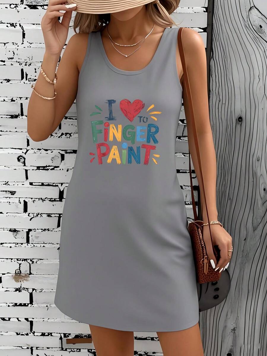 Finger Painting Fun Colorful Summer Fun Summer Dress - Grey - View 1