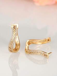 一对优雅的立方氧化锆耳环，情人节、结婚纪念日、订婚派对送给女性的礼物 - 金黃色 - 查看 5