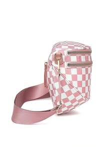 Classic Checkered Design Crossbody Bag–Matches Diverse Styles For Outings, Commutes & Leisure Time  Ample Space For Daily Errands, Casual Outings & Travel Adventures - Kẻ sọc hồng và trắng - Xem 5