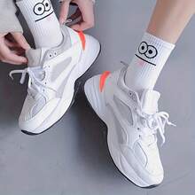 5 Pairs Women's Character Face Print Socks - Features Whimsical Eyes, Nose And Mouth Designs, Soft Pastel Hues, Breathable Mid-Calf Construction For Spring/Autumn Wear