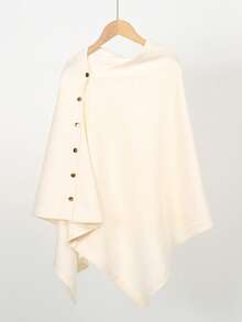 女士纯色斗篷一件装，时尚百搭宽松斜扣装饰披肩斗篷外套，春秋季连衣裙穿着。 - 彩色 - 查看 13